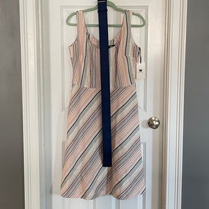 W by Worth Striped Cotton Blend A-Line Dress w Belt, Pink/Multi, Women's Size 8